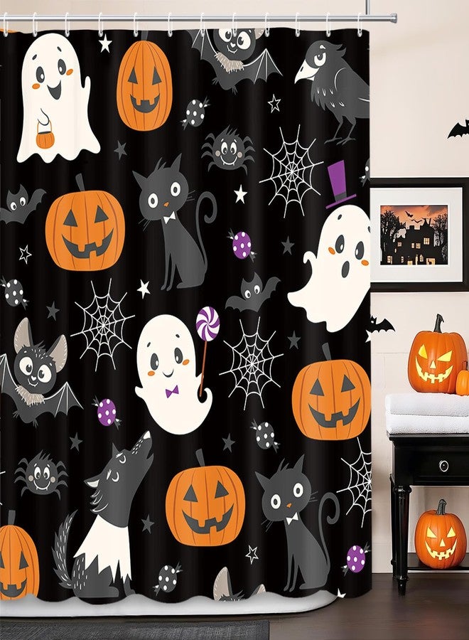 ميهوفوند ستارة حمام MEHOFOND Halloween Boo، ستارة حمام هالوين، جمجمة خفاش عنكبوت، ديكور أحواض استحمام، ستائر حمام من قماش البوليستر المتين القابل للغسل، 72 × 72 بوصة - Image 1