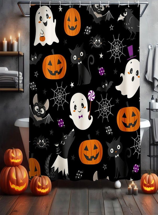 ميهوفوند ستارة حمام MEHOFOND Halloween Boo، ستارة حمام هالوين، جمجمة خفاش عنكبوت، ديكور أحواض استحمام، ستائر حمام من قماش البوليستر المتين القابل للغسل، 72 × 72 بوصة - Image 2