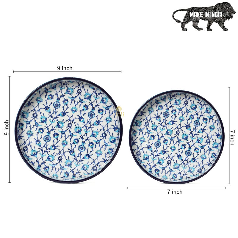 DULI Set of 2 MDF Wood Trays Enamel Coated| Round Trays Set of 2 | Serving Trays | Wooden Tray | Kitchen&Dining Decorative | Resin Tray | Handmade | 7x7 & 9x9 inches (Setof2Round- BlueMoroccan) - Image 5