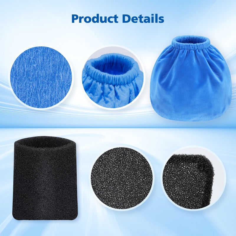 LINNIW 10 Pack VRC2 Cloth Filters for Vacmaster 1.5â€“3.2 Gallon Wet/Dry Vacuums, Compatible with Armor All 1.5 & 2.5 Gallon Shop Vac AA155, AA255, AA255W, Plus 2 Pack VFF21 Foam Filters for Wet Pick-Up - Image 4