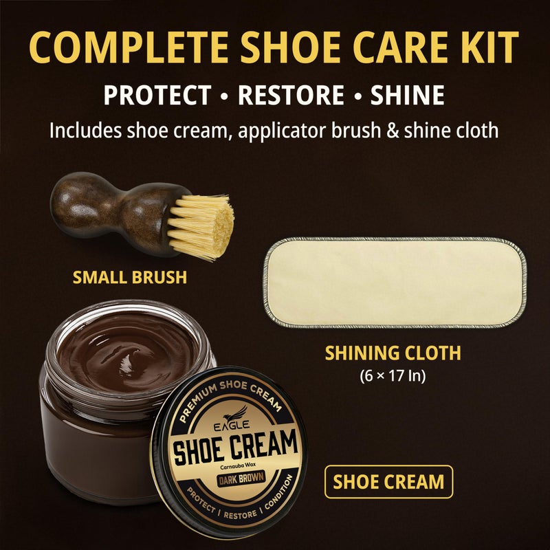Eagle Shoe Cream Polish Kit Dark Brown â€“ 3 Piece Boot & Shoe Care Set with Carnauba Wax Cream, Applicator Brush & Shining Cloth | Protect, Restore & Condition Leather Shoes & Boots - Image 2