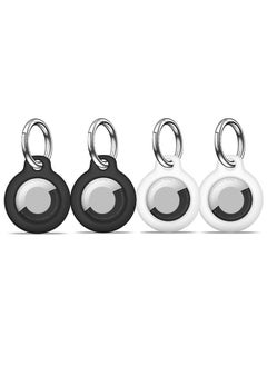 Hihonor 4 Pieces Protective Secure Lock Compatible with AirTag Holder, Anti-Scratch Airtags Key Chain for Apple Air Tags, Airtag Accessories for GPS Item Finder Tracker, Black+White  - Image 1