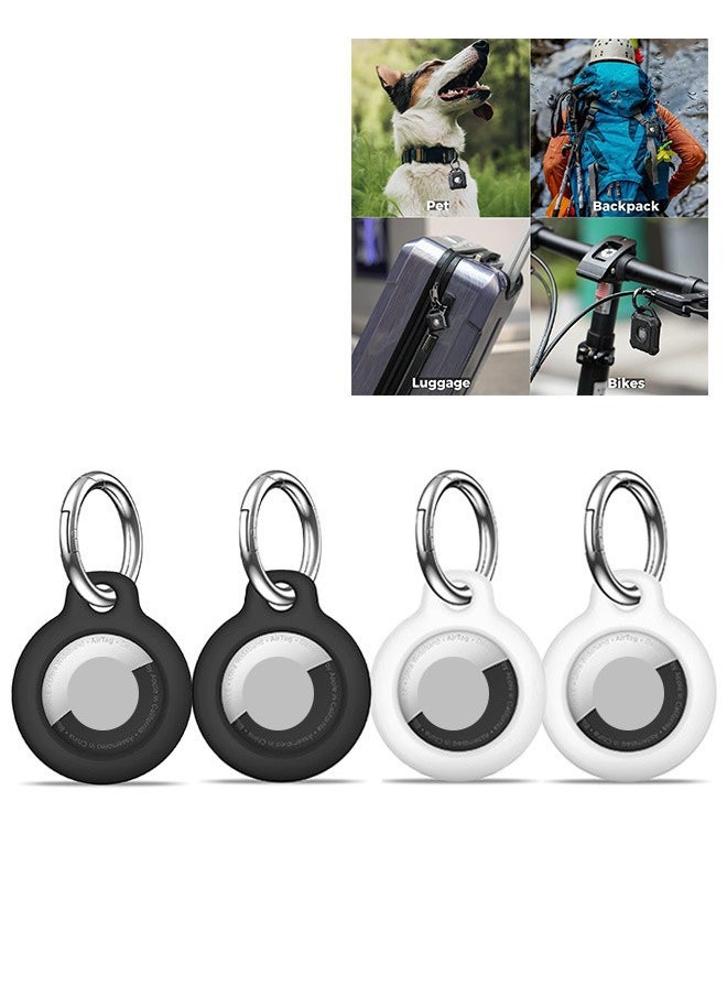 Hihonor - 4 Pieces Protective Secure Lock Compatible with AirTag Holder, Anti-Scratch Airtags Key Chain for Apple Air Tags, Airtag Accessories for GPS Item Finder Tracker, Black+White - Image 1