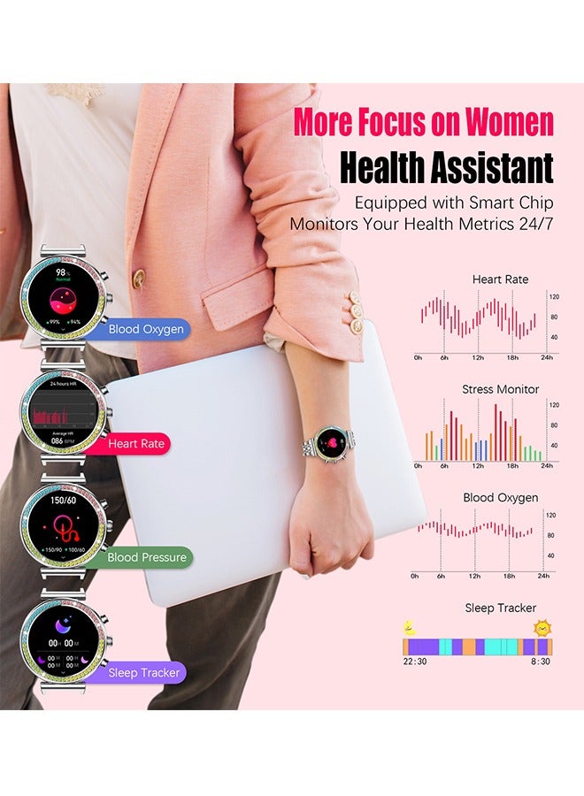 RollsTimi  Smart Watch for Women,1.27"HD Diamonds Luxury Smartwatch for Android iPhone Phones,Fitness Trackers with 8+ Sport Modes/Heart Rate/IP67 Waterproof/Sleep Monitor,Full Silver  - Image 5