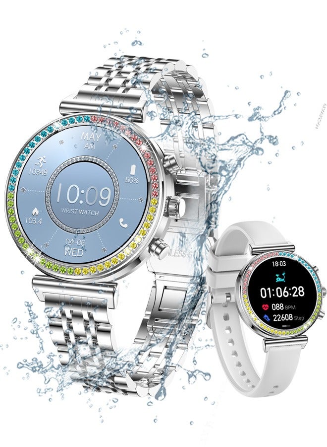 RollsTimi  Smart Watch for Women,1.27"HD Diamonds Luxury Smartwatch for Android iPhone Phones,Fitness Trackers with 8+ Sport Modes/Heart Rate/IP67 Waterproof/Sleep Monitor,Full Silver  - Image 1
