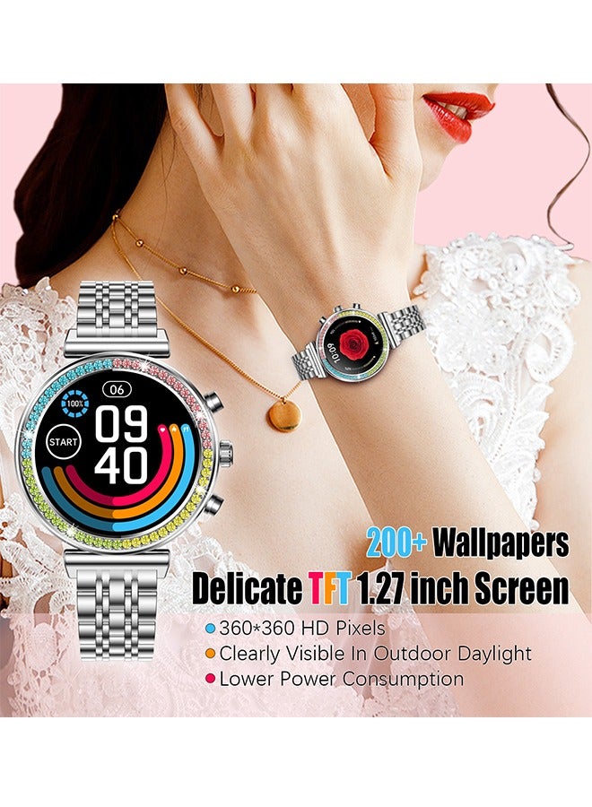 RollsTimi  Smart Watch for Women,1.27"HD Diamonds Luxury Smartwatch for Android iPhone Phones,Fitness Trackers with 8+ Sport Modes/Heart Rate/IP67 Waterproof/Sleep Monitor,Full Silver  - Image 2