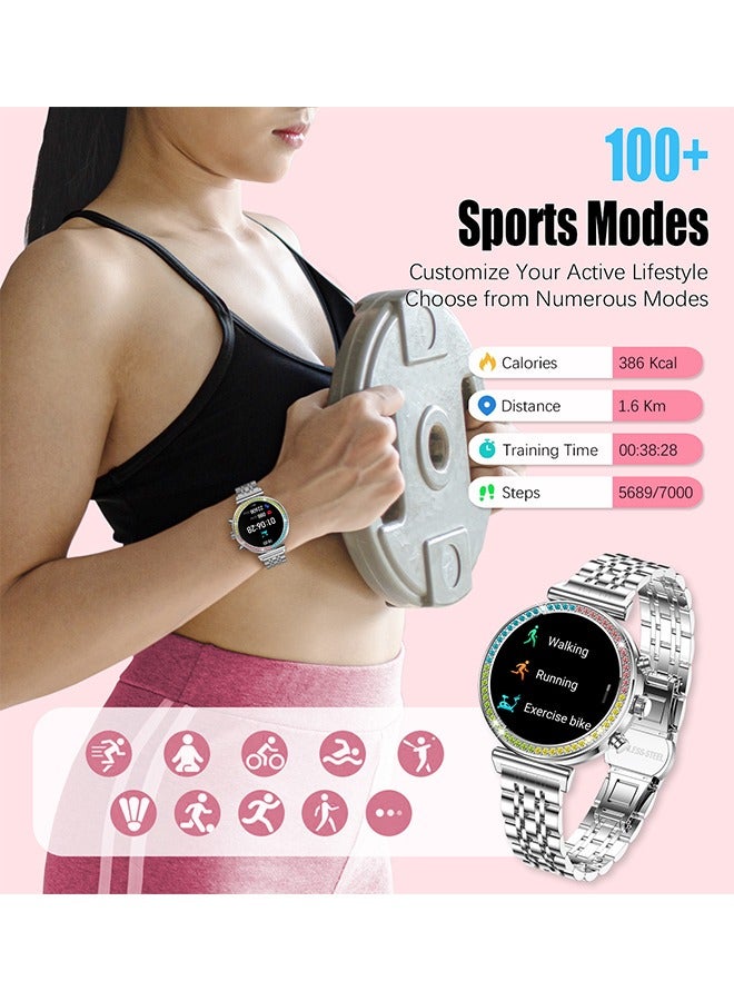RollsTimi  Smart Watch for Women,1.27"HD Diamonds Luxury Smartwatch for Android iPhone Phones,Fitness Trackers with 8+ Sport Modes/Heart Rate/IP67 Waterproof/Sleep Monitor,Full Silver  - Image 3