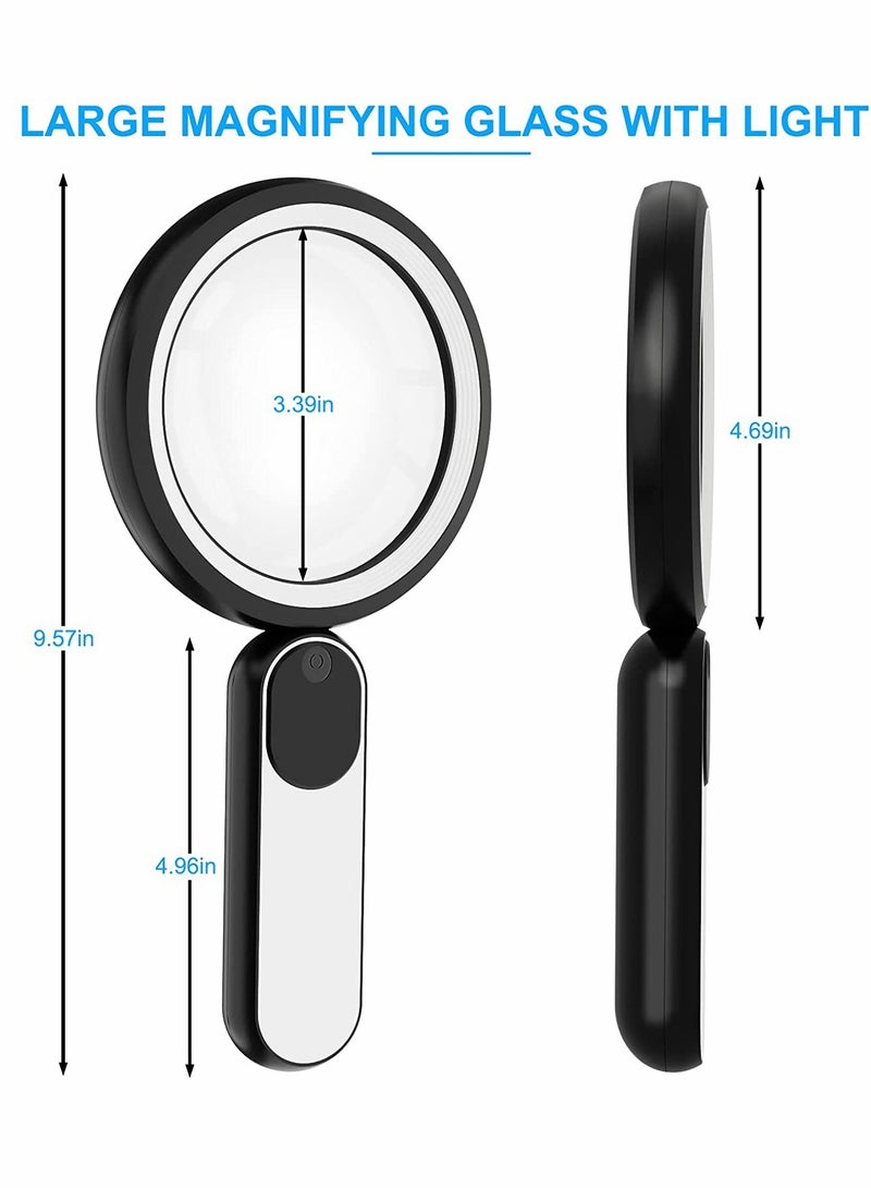 KASTWAVE Magnifying Glass, 10X Lighted Magnifying Glass, Handheld Illuminated Magnifier Reading Magnifying Glass, for Seniors, Exploring 21 LED Light (Black) - Image 3