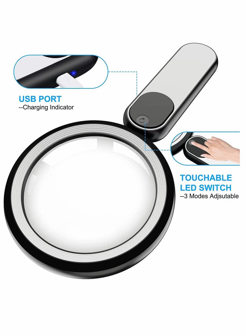 KASTWAVE Magnifying Glass, 10X Lighted Magnifying Glass, Handheld Illuminated Magnifier Reading Magnifying Glass, for Seniors, Exploring 21 LED Light (Black) - Image 2