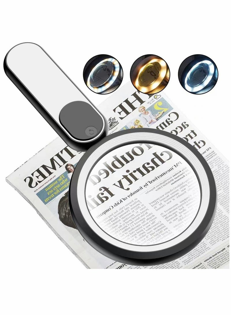 KASTWAVE Magnifying Glass, 10X Lighted Magnifying Glass, Handheld Illuminated Magnifier Reading Magnifying Glass, for Seniors, Exploring 21 LED Light (Black) - Image 1