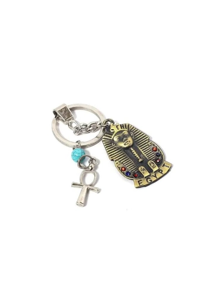 Immatgar Egyptian Pharaoh King Tutankhamun Keychain Egyptian Souvenirs from Egypt (Burned Yellow) 