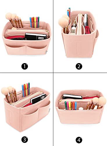 LEXSION Felt Purse Bag Organizer Insert with zipper Bag Tote Shaper Fit Speedy Neverful PM MM 8021 Pink L - Image 4