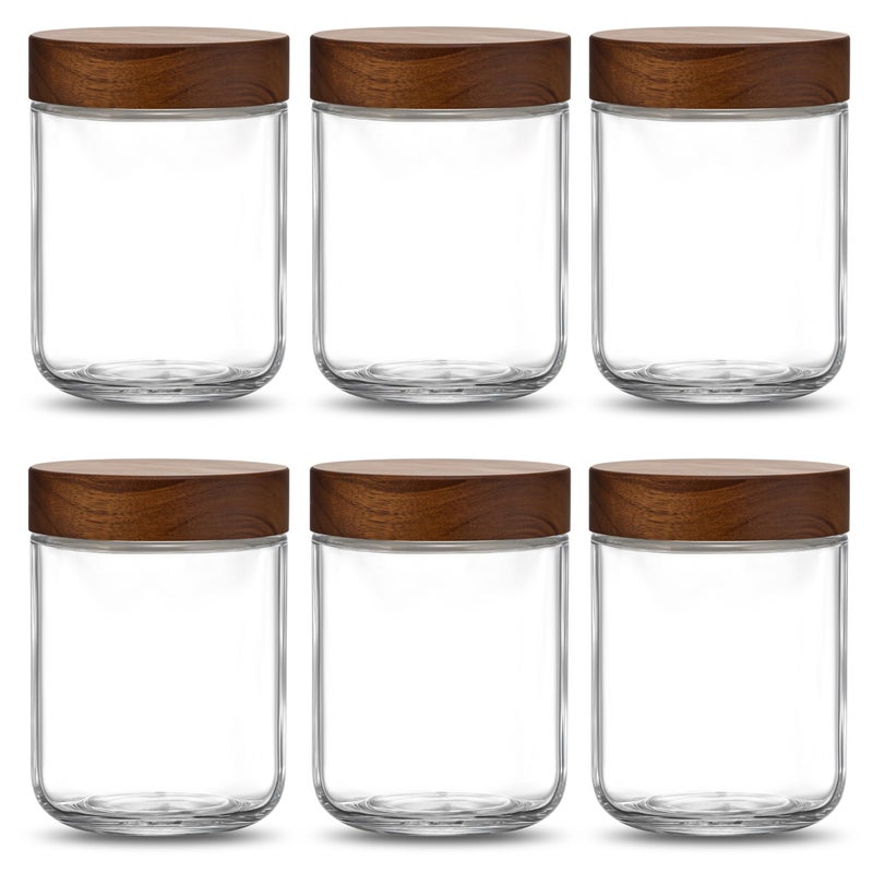 Danmu 16 oz Overnight Oats Containers with Lids,Salad Jar,Glass Jar with Wooden Lid 6 Pack,Mason Jars 16 oz with Lids for Snack,Overnight Oats,Meal Prep,Yogurt,Parfait,Soup,Salad 100% Leak-proof - Image 1