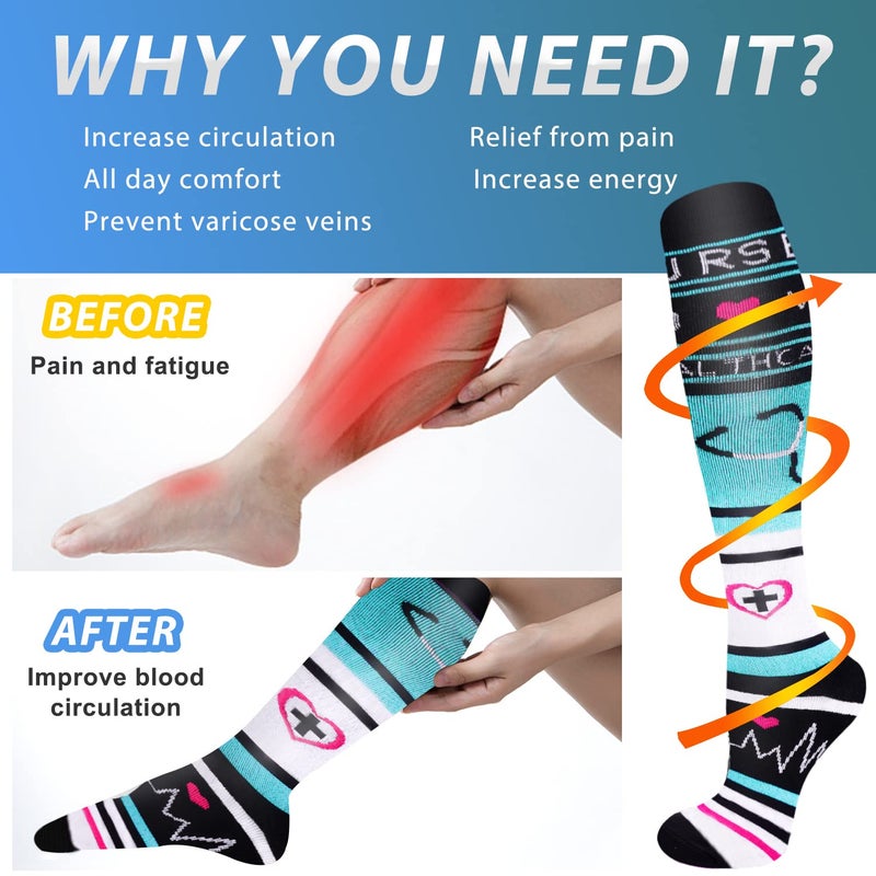 Aoliks Compression Socks for Women and Men, Knee High Support Stockings for Nurses, Practical Nurse Gifts for Work, 15â€“19 mmHg Compression, Black Heartbeat Design - Image 3