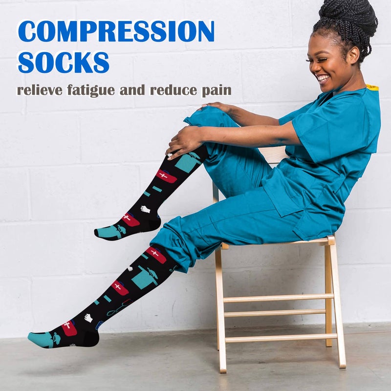 Aoliks Compression Socks for Women and Men, Knee High Support Stockings for Nurses, Practical Nurse Gifts for Work, 15â€“19 mmHg Compression, Black Heartbeat Design - Image 4