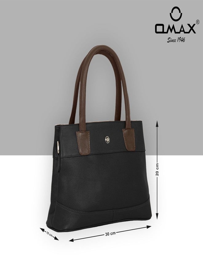OMAX Natural Real Leather Designer Branded Ladies Handbags, Shoulder Bags, Sling Bags, Ladies Purse, Satchels, Clutches for Women Daily use (L-12 Inch X H- 8.5 Inch W- 4.5 Inch) (Black) - Image 3