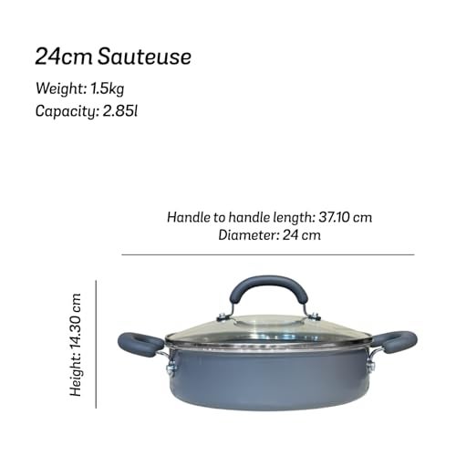 Meyer Anzen Healthy Ceramic Coated Cookware Sauteuse with Glass Lid, 24 cm , Grey - Image 3
