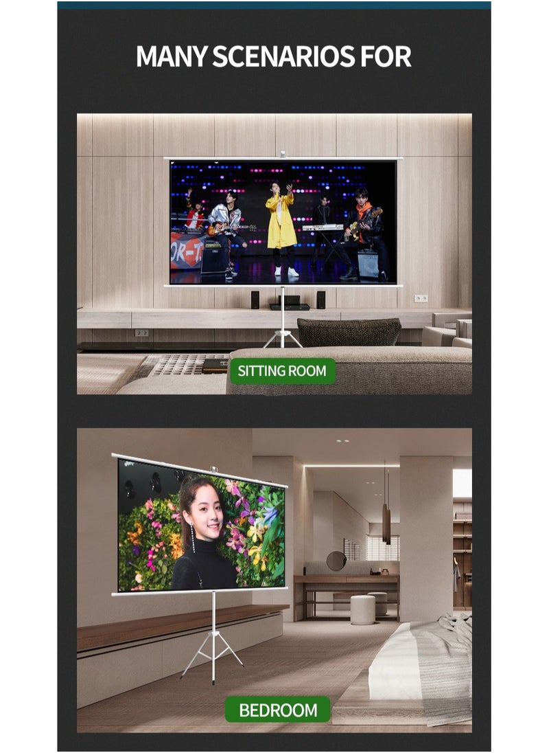 84 inch 16:9 Portable Projector Screen, White Fiberglass Material, 2-in-1 Wall Mount & Tripod Stand ET84W-169 for Outdoor and Indoor