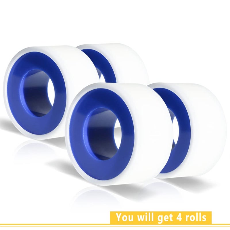 VOTMELL 4 Rolls 3/4 Inch(W) X 520 Inches(L) Teflon Tape for Plumbers, PTFE Thread Seal, Pipe Sealing, Shower Head - White - Image 2