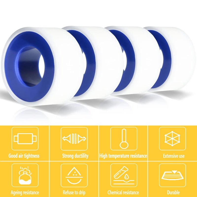VOTMELL 4 Rolls 3/4 Inch(W) X 520 Inches(L) Teflon Tape for Plumbers, PTFE Thread Seal, Pipe Sealing, Shower Head - White - Image 5