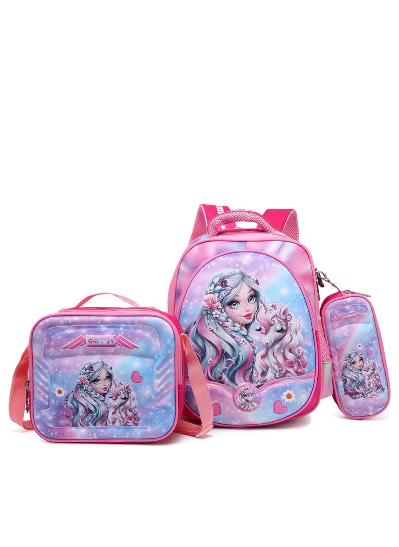 Stargold Baby Backpack 3Pcs Combo For Baby Girl With Adjustable Strap For School 14 Inch 