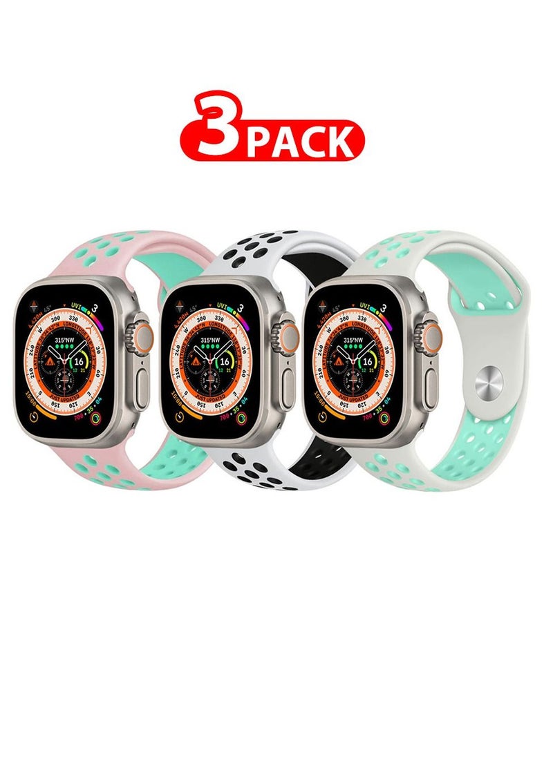 CATANES - 3 Pack For Apple Watch 49mm 45mm 44mm 42mm Silicone Sport Band Nike Strap Compatible With iWatch Series Ultra/8/7/SE/6/5/4/3/2/1 - Image 1