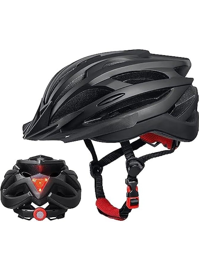 Bike Helmets for Adults,Mountain Cycle Helmet with Rear Light (3 Flashing Modes) and Detachable Sun Visor,Integrated Molding, Adjustable Size for Mountain & Road Bike