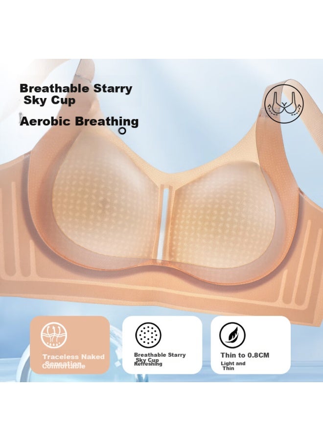 Gujin Women's Summer Breathable Hollow Cup Bra Push-up Side Breast Support Wire-free Fixed Cup Bra - Image 3