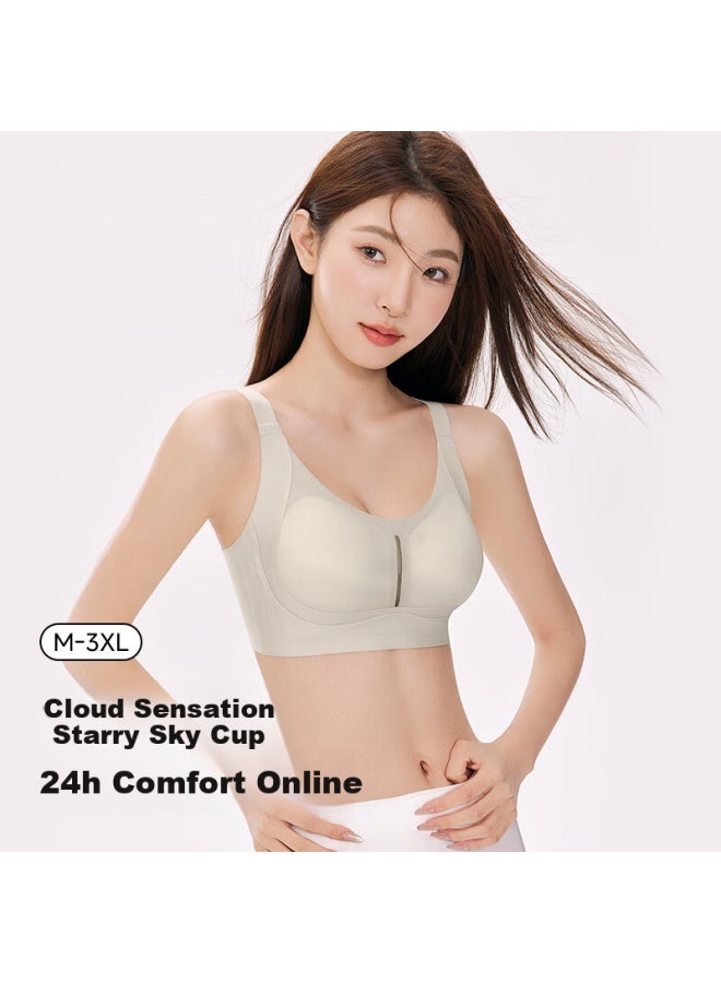 Gujin Women's Summer Breathable Hollow Cup Bra Push-up Side Breast Support Wire-free Fixed Cup Bra - Image 1