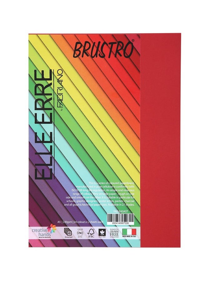 BRUSTRO BRUSTRO Elle Erre Coloured Card Stock Craft Paper A5 Size, 220 GSM Assorted Colour, Pack of 24 Shades X 2 Sheets (Total 48 Sheets).  - Image 2