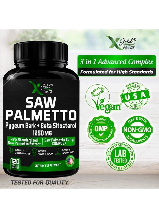 Saw Palmetto Pygeum Bark And Beta Sitosterol Supplement  Saw Palmetto Berry Complex Supplements  Urinary Function Prostate Inflammation  Dht Blocker For Hair Growth 120 Veggie Caps Made In Usa