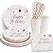 LIUGUSUN White Rose Gold Party Supplies Rose Gold Dots Happy Birthday Paper Plates and Napkins Cups and Straws Birthday Party Decorations for Girls and Women Serves 24 - Image 3