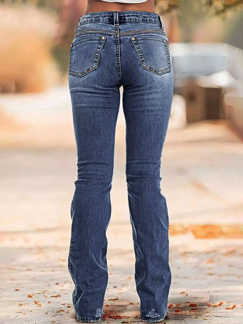 Flamingals Boot Cut Jeans for Women Mid Rise Butt Lifting Stretchy Trendy Bell Bottom Flare Denim Jeans Navy Blue S - Image 3
