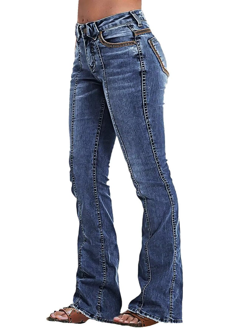Flamingals Boot Cut Jeans for Women Mid Rise Butt Lifting Stretchy Trendy Bell Bottom Flare Denim Jeans Navy Blue S - Image 1