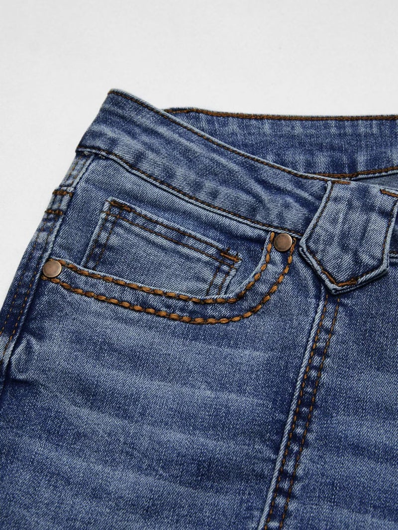 Flamingals Boot Cut Jeans for Women Mid Rise Butt Lifting Stretchy Trendy Bell Bottom Flare Denim Jeans Navy Blue S - Image 4