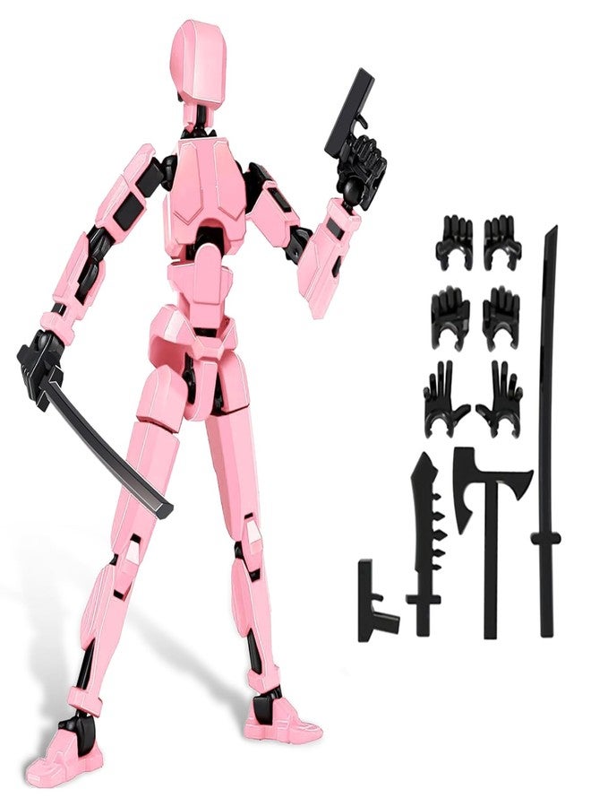 RAMONI Action Figure, Dummy 13 Action Figure Toys, Polyarticular Movable Titan 13 Action Figure Action, Robot Toy 3D Printed Toys for Desktop Decor&Game Lovers (Pink Action Figure+Accessories)