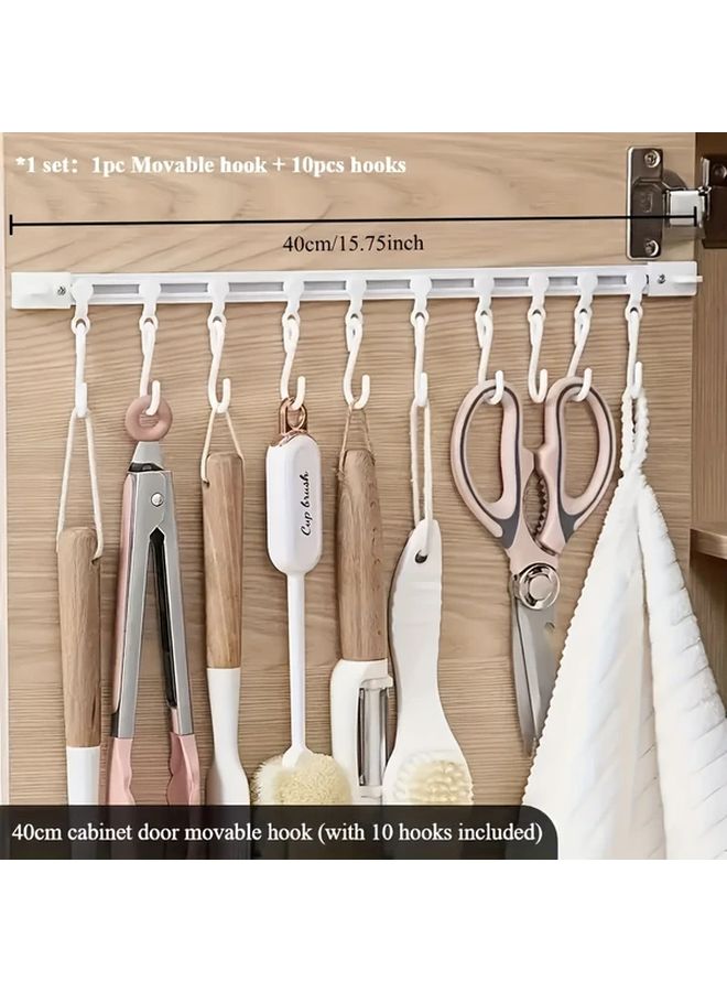 15.75 Inch Wall Mounted Sliding Rail Hooks 10 Pack Space Saving Multi Functional Storage Rack - Image 1