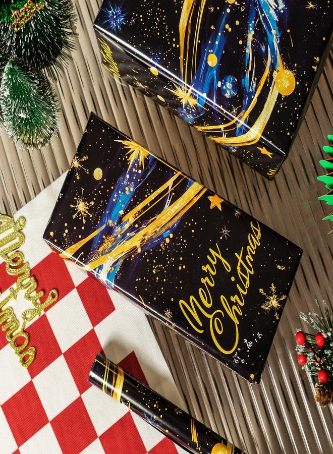EWES Blue Christmas Wrapping Paper Rolls Set,Aesthetic Elegant Unique Heavy Duty Premium Gift Wrap,Pattern with Galaxy,Universe,Planet,Starry sky,Meteor,Reversible, Total 28.5sq.ft - Image 5
