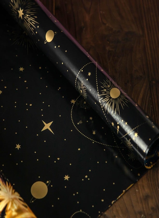 EWES Blue Christmas Wrapping Paper Rolls Set,Aesthetic Elegant Unique Heavy Duty Premium Gift Wrap,Pattern with Galaxy,Universe,Planet,Starry sky,Meteor,Reversible, Total 28.5sq.ft - Image 4