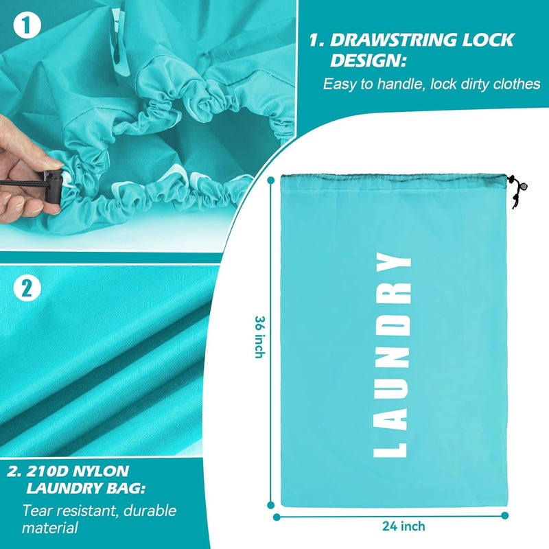 Isink Travel Laundry Bag, 2 Pack Large Bags for Dirty Clothes, Camp, 24" x 36" (Cyan + Gray) - Image 3