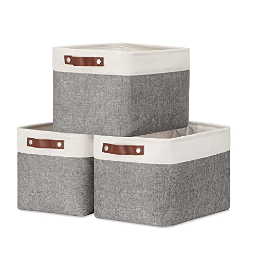 DULLEMELO Storage Baskets for Organizing Rectangular Fabric Storage Bins Collapsible Perfect for Shelves Closets Empty Gift Baskets 3Pack Medium15 inch X 11 inch X 95 inch  WhiteGrey