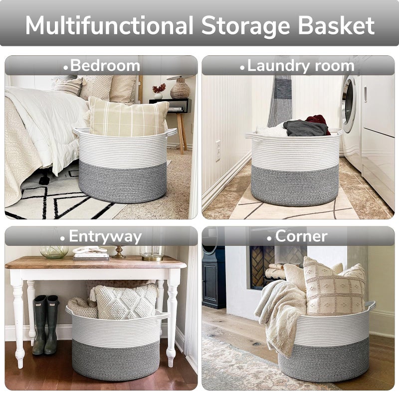 Goodpick Extra Large Rope Basket, 83L Blanket Basket Living Room, Baby Toy Storage, Woven Storage for Clothes, Big Toy Bin for Kids Organizer, 21.7 x 13.8 inches - Image 3