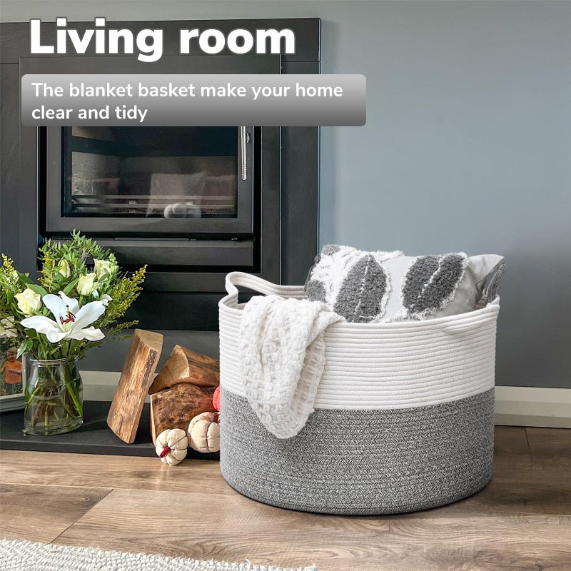 Goodpick Extra Large Rope Basket, 83L Blanket Basket Living Room, Baby Toy Storage, Woven Storage for Clothes, Big Toy Bin for Kids Organizer, 21.7 x 13.8 inches - Image 2