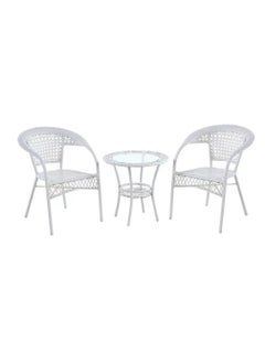 3-Pieces Patio Rattan Dinning Table Set with Wicker Glass Top Modern Coffee Table Waterproof Set Chairs for Home 56*56 CM
