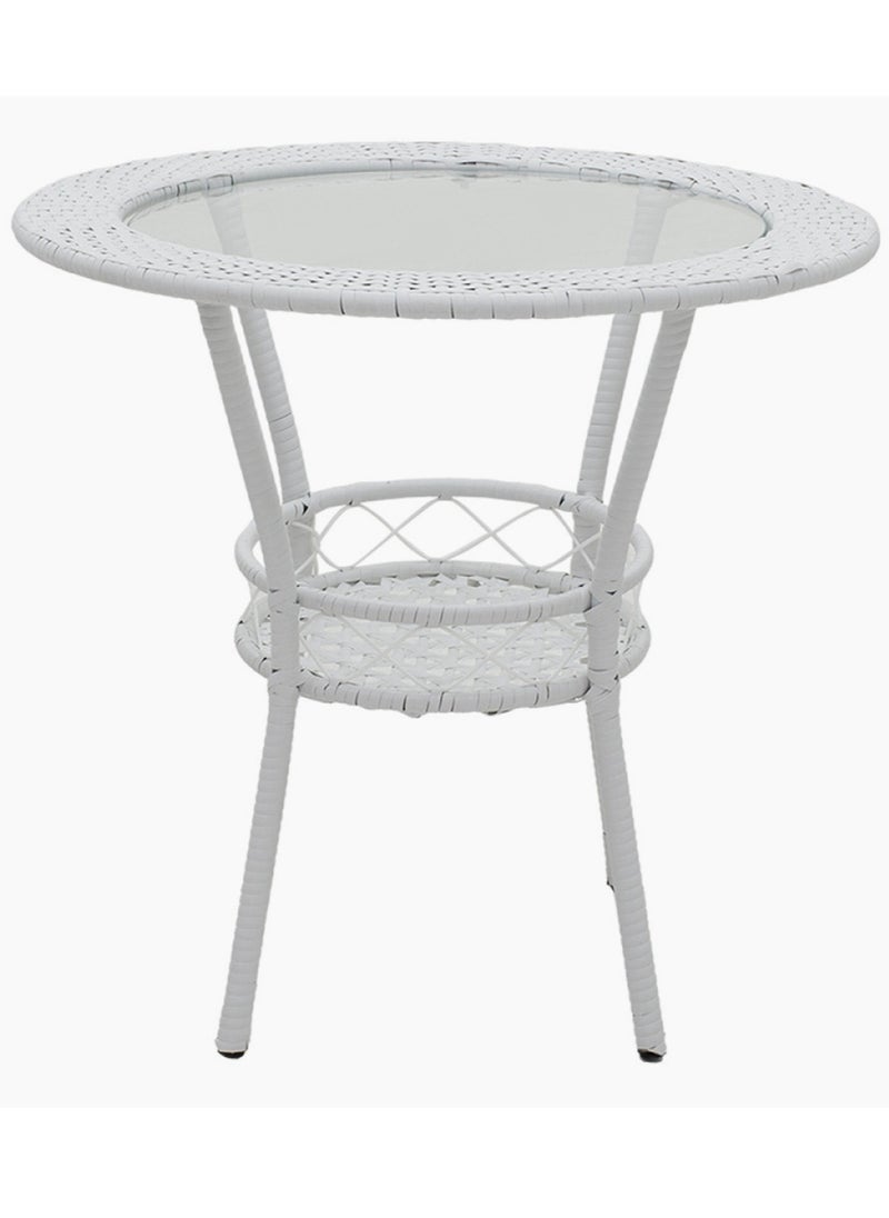 Living - 3-Pieces Patio Rattan Dinning Table Set with Wicker Glass Top Modern Coffee Table Waterproof Set Chairs for Home 56*56 CM - Image 1