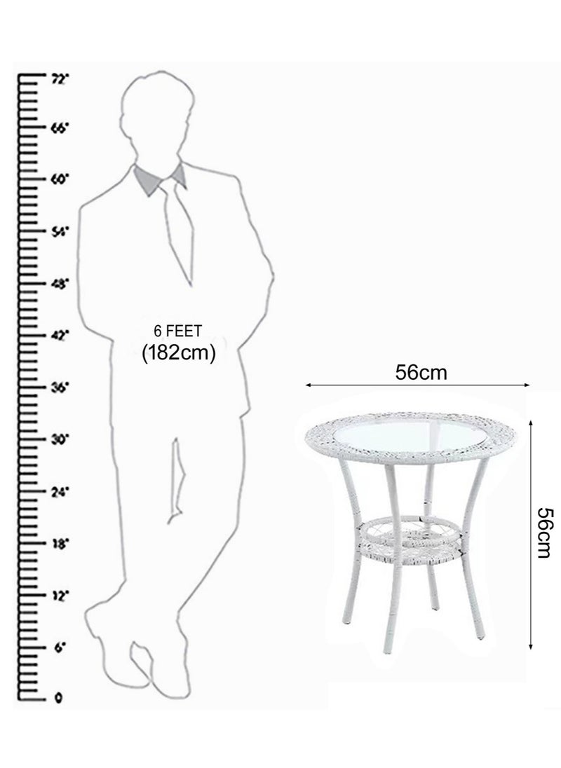 Living - 3-Pieces Patio Rattan Dinning Table Set with Wicker Glass Top Modern Coffee Table Waterproof Set Chairs for Home 56*56 CM - Image 1
