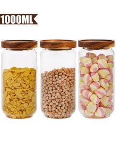 General 3 PCS Airtight Glass Storage Jar Borosilicate Glass Kitchen Canisters Glass Canister for Kitchen Pantry Organization Ideal for Coffee Nuts Cookie (1000ml)  - Image 1