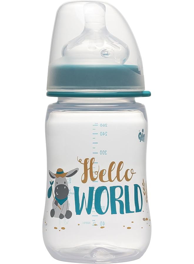 nip Wide Neck Pp Bottle Silicone Round Teat Medium 260 Ml 0M Plus Made In Germany Blue - Image 1