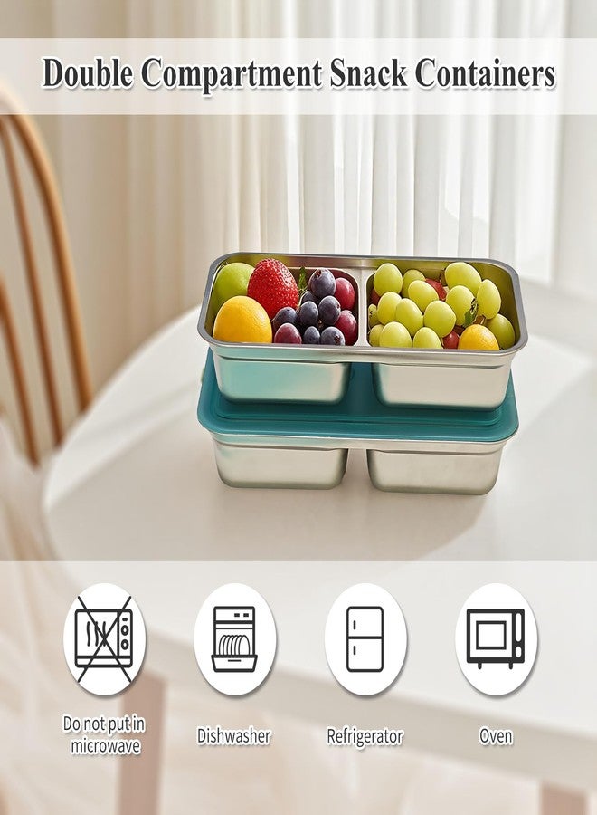 Eeaivnm Snack Containers,Reusable Stainless Steel Double Compartment Snack Containers Bento Box with Clear Lids for Travel,Camping,Work-Leakproof Food Storage Containers for Dips,Outdoor Activities(2 PCS) - Image 3