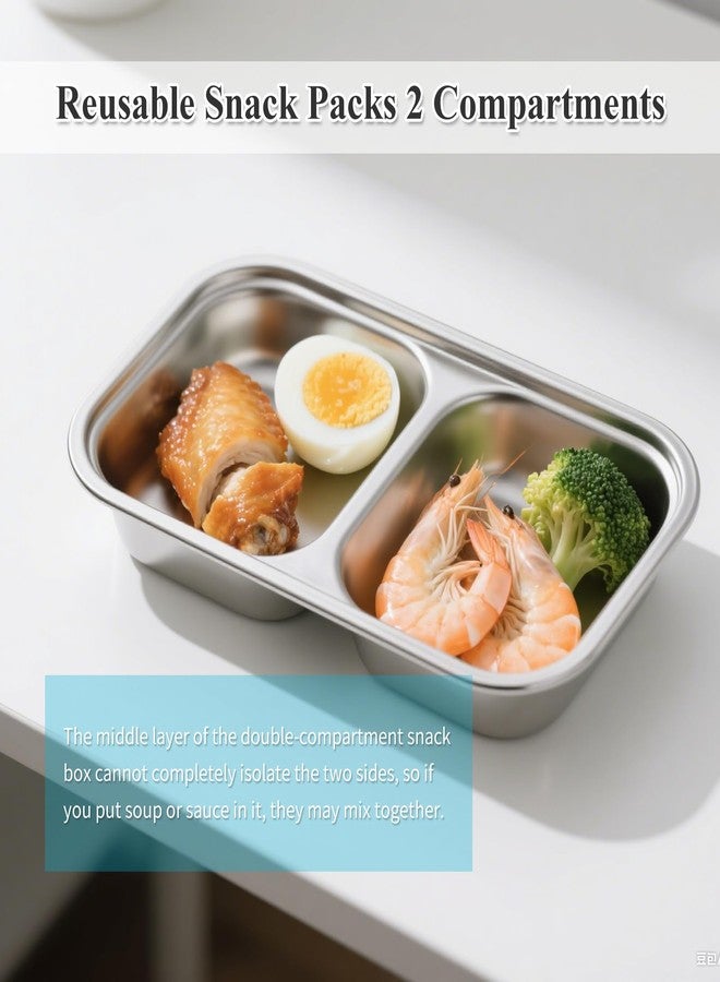 Eeaivnm Snack Containers,Reusable Stainless Steel Double Compartment Snack Containers Bento Box with Clear Lids for Travel,Camping,Work-Leakproof Food Storage Containers for Dips,Outdoor Activities(2 PCS) - Image 4